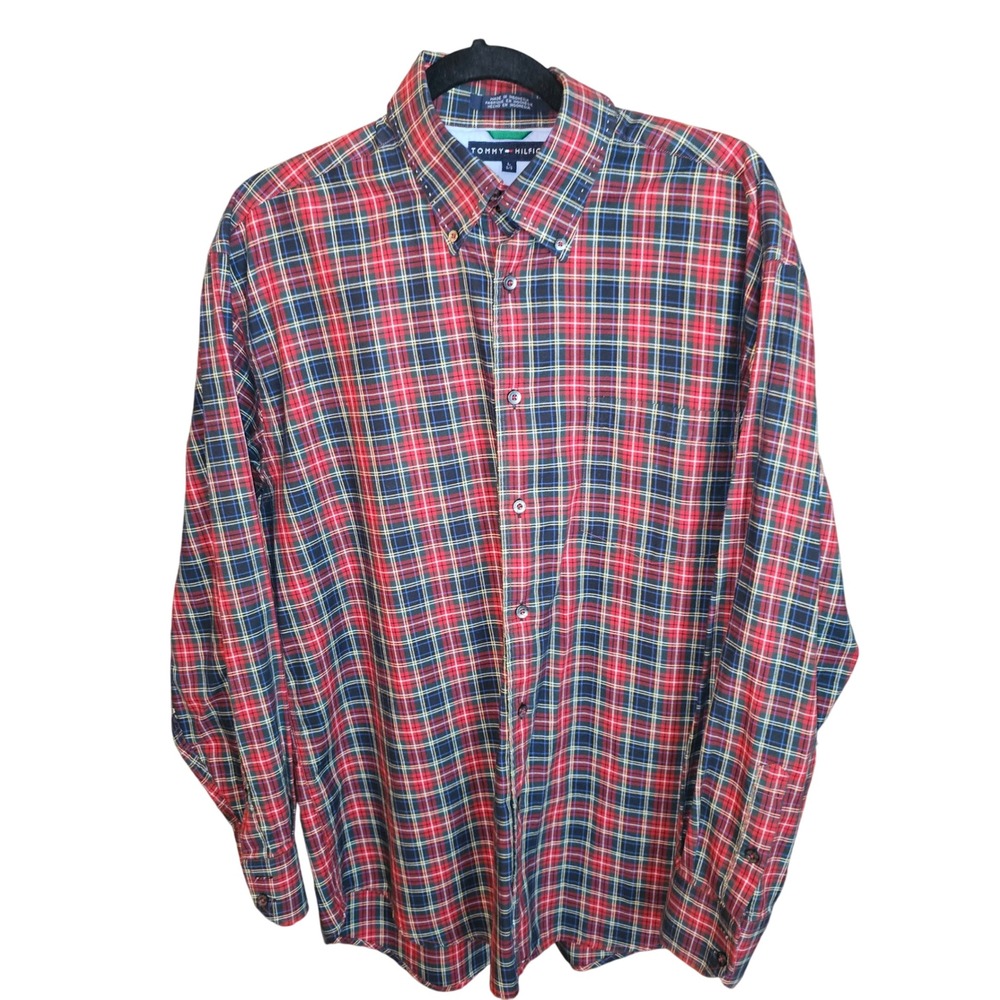 Tommy Hilfiger Men Long Sleeve Button Down Plaid‎ Shirt Sz Large Preppy Academia